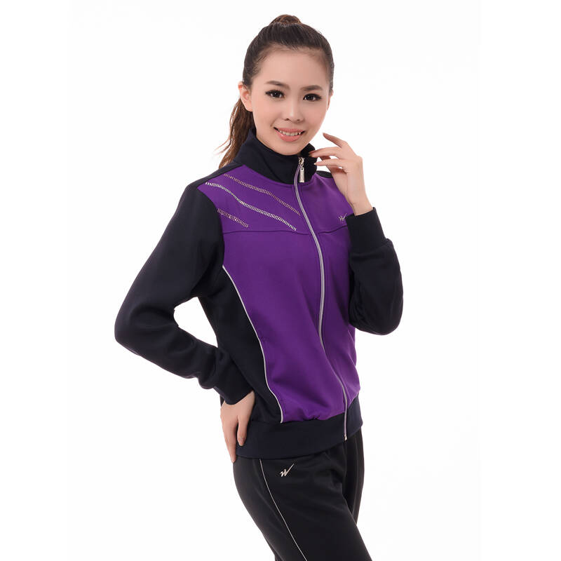 双星运动套装女款秋季新款透气排湿女运动跑步服针织套装 1e053 兰/紫