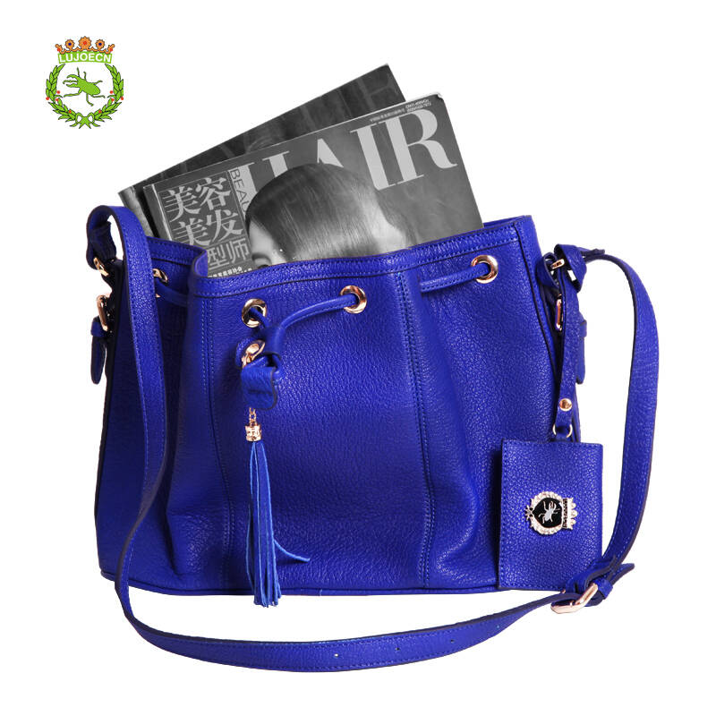 鹿角虫 2013秋季新款女包 植楺羊皮流苏抽绳单肩包挎包321201 蓝色