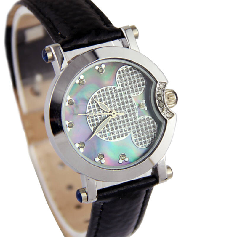 正品迪士尼手表米奇头像数字真皮表带夜光指针 mqb-12152b 黑色