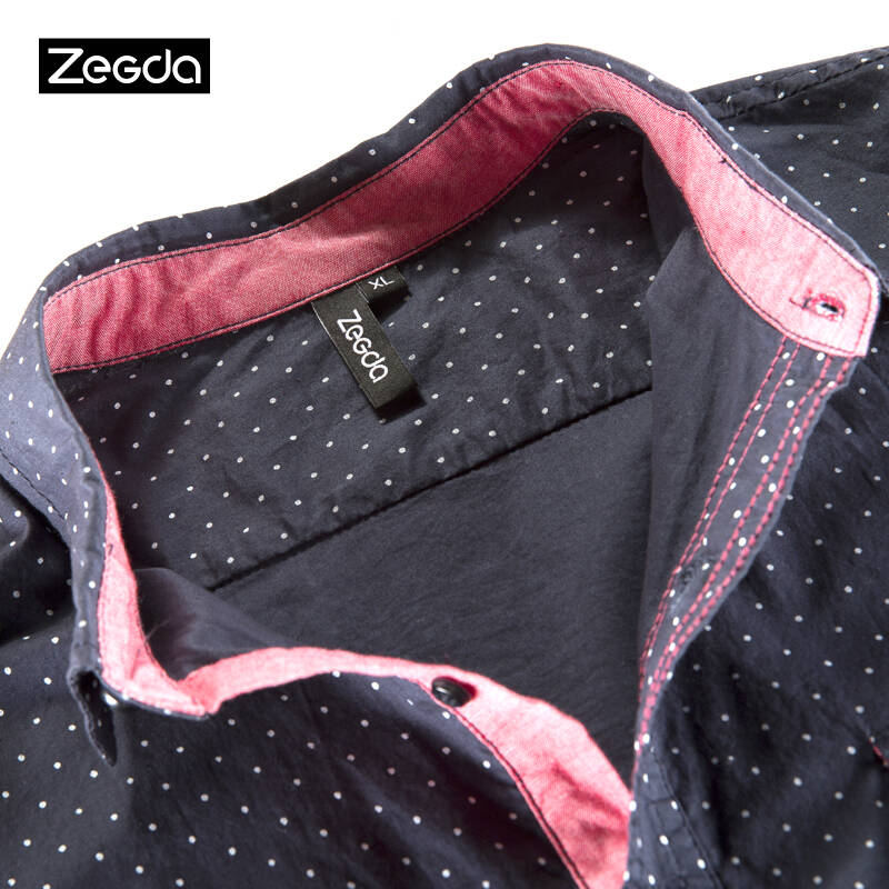 zegda正大男装 2014春款 衬衫 男 韩版时尚修身衬衫 波点衬衫 长袖