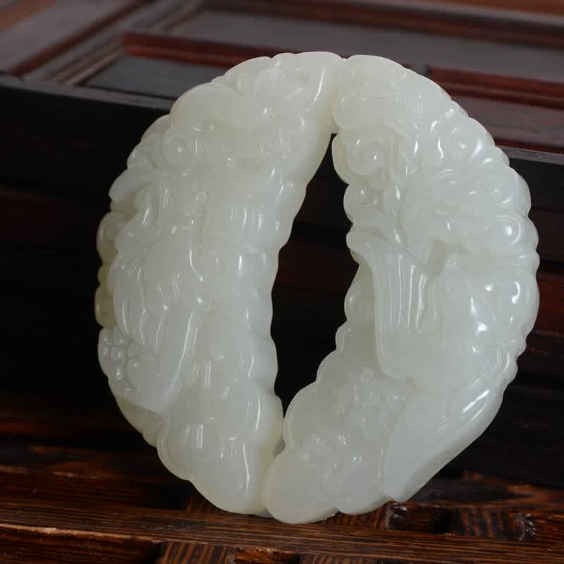 玉润一品 和田玉 韩料 青白玉 龙凤牌吊坠 带鉴定证书