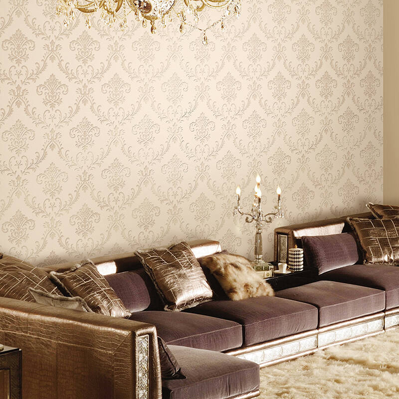 大马士革无纺布墙纸 欧式简约复古 客厅卧室背景墙 mz01-2象牙色