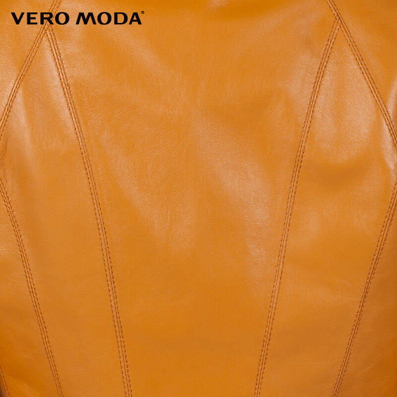 vero moda真皮狐狸毛领袖口修身通勤女皮衣外套c|313428020 棕橙色