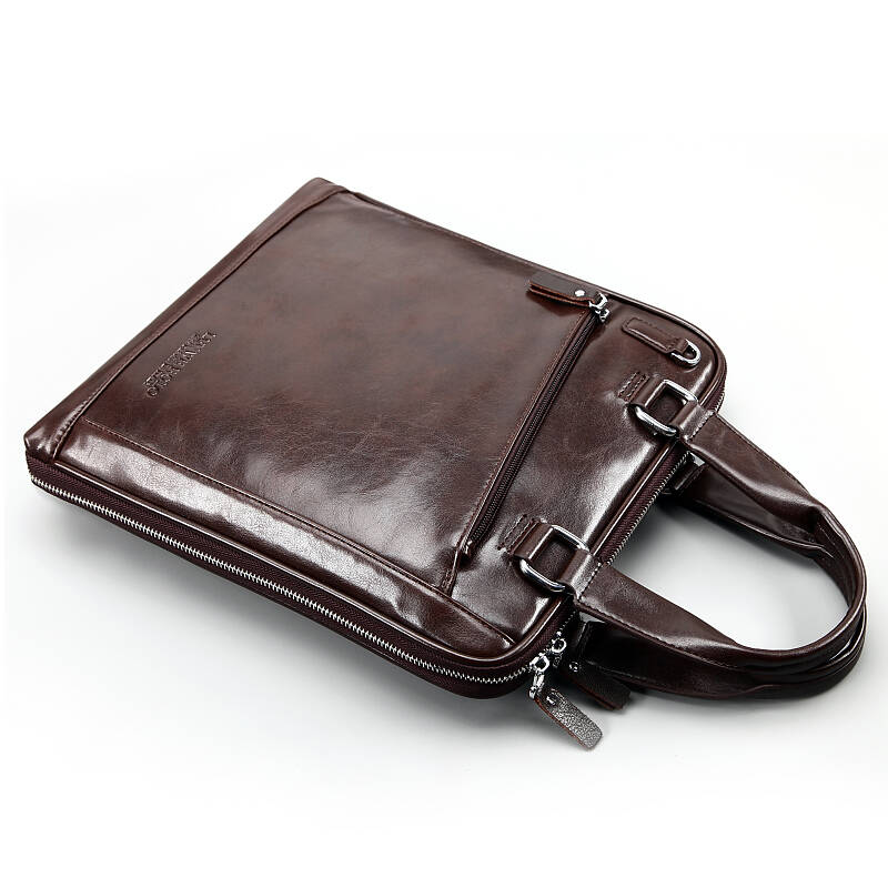 伦威保罗lenwebolo男士手提包公文包单肩男包休闲男士斜挎皮包 棕色