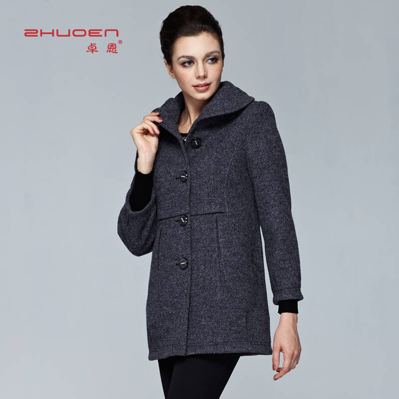 卓恩正品专柜 纯色长款外套 冬季大码女装 f12083 灰色 xxxl