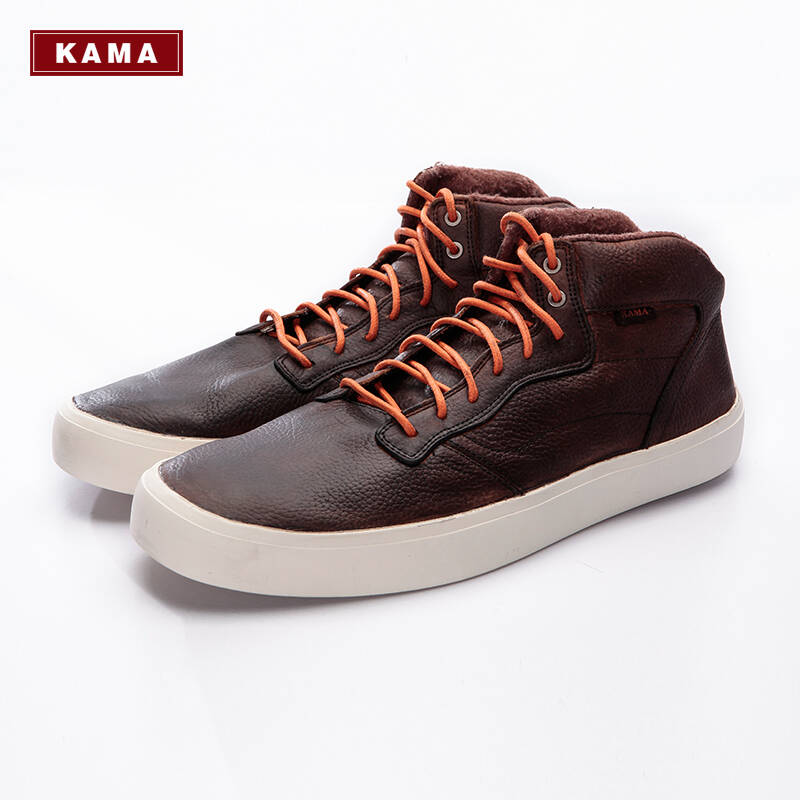【配件】卡玛kama 新品 男士高帮拼接牛皮休闲鞋 2313003 咖啡 40