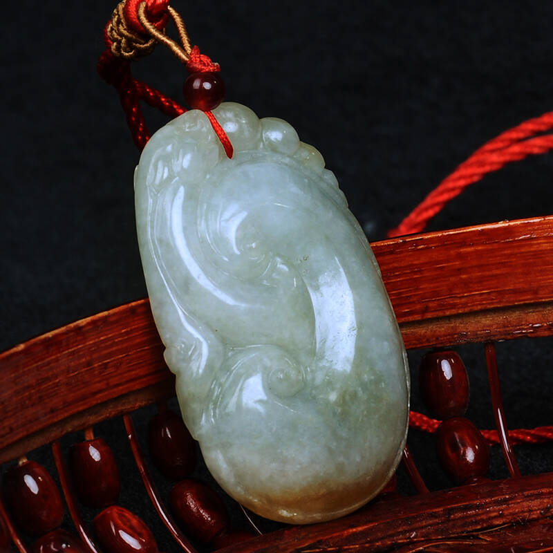 遇玉轩 翡翠a货精雕瑞兽如意挂件 缅甸玉如意吉祥玉坠 玉石 附证书