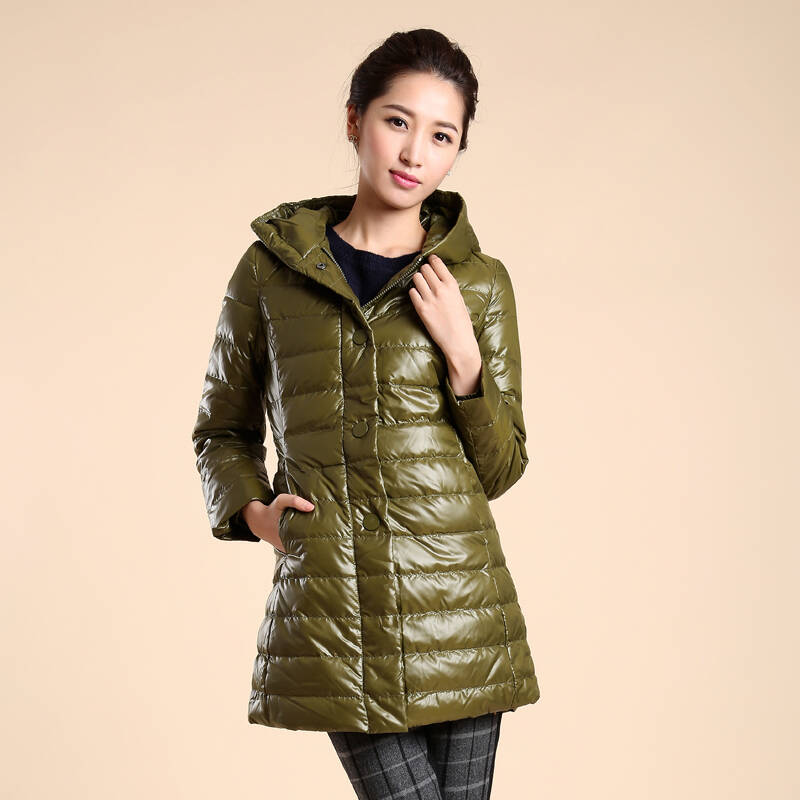雅鹿女装连帽时尚中长款羽绒服 ym10360 海草绿 175/xxl