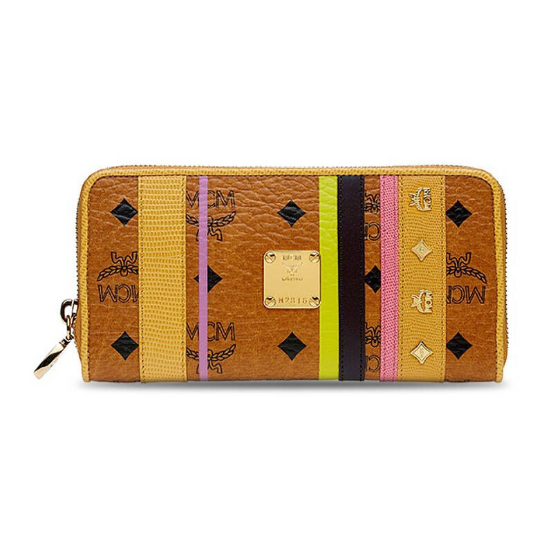 自营 mcm 女士棕色拼色pvc配皮长款拉链钱包钱夹 myl3avc01yi ws
