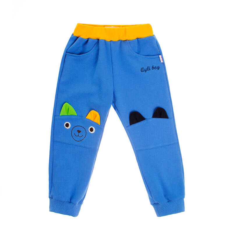 2014春款新品儿童裤子 中大童男童休闲运动裤 纯棉卡通松紧裤 浅蓝色