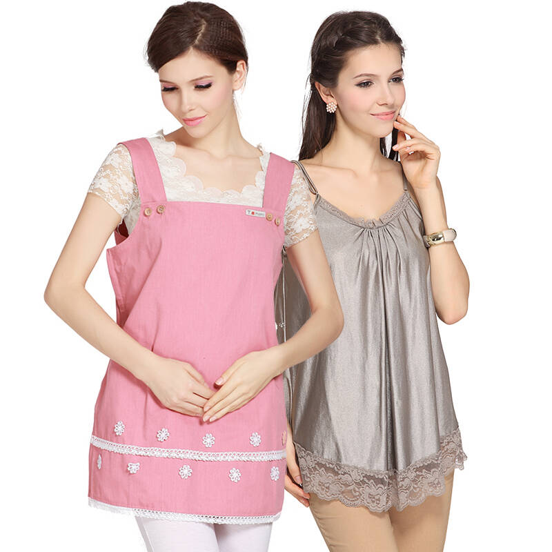 e.mami防辐射孕妇装衣服组合春夏套装 粉红 xl