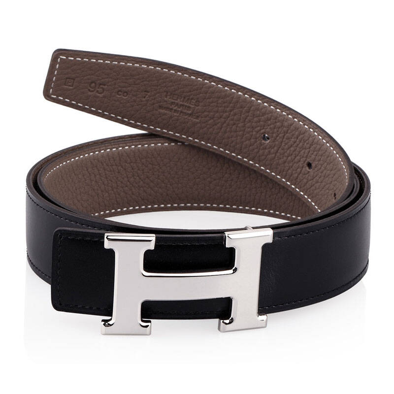 hermes皮带男士皮带男款 黑/棕色 双面牛皮腰带经典h金属扣百搭男款3.