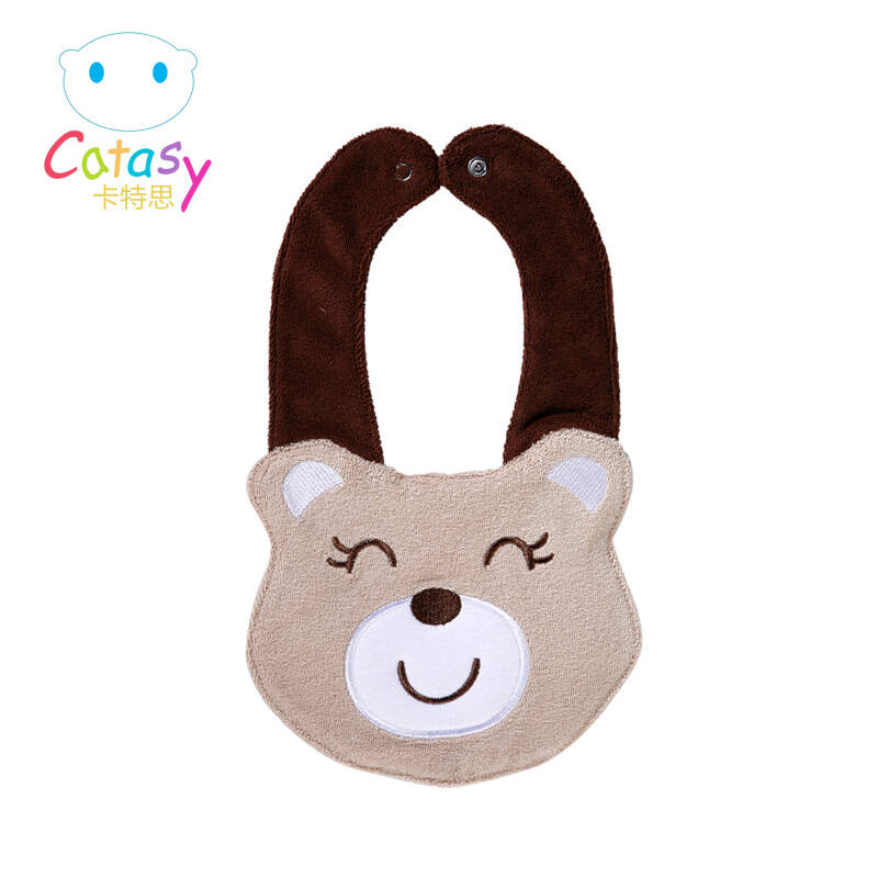 卡特思catasy婴儿口水巾卡通纯棉三层加厚防水口水兜围脖宝宝围嘴 熊