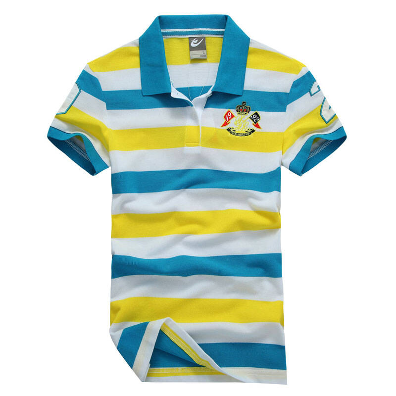 喜得龙 海洋世界 夏季短袖条纹t恤运动休闲polo 1114336 c湖蓝 l码