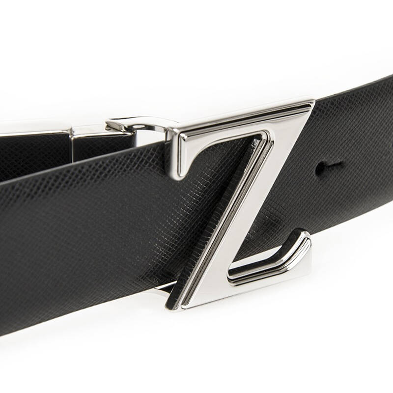 zzegna 杰尼亚 男士黑色深蓝色真皮荔枝纹双面用银色z字头皮带腰带 b