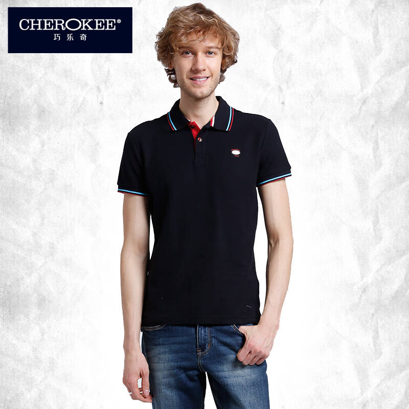 巧乐奇 cherokee春装新款男式短袖素色翻领衫629066 藏青色 xl