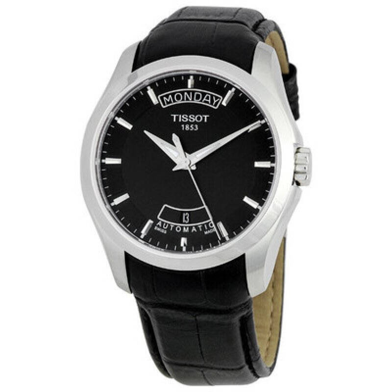 tissot 天梭 男士圓形真皮機械錶 t035.407.16.051.00 黑色 - 京東