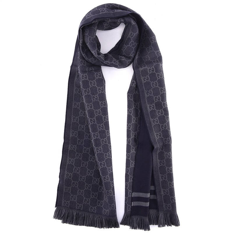gucci 古驰 男士蓝色双g羊毛长款围巾 100995 4061