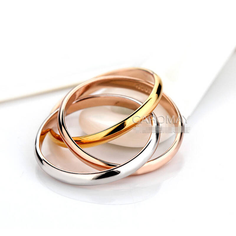 金致爱珠宝 925纯银三环戒指 时尚镀18k玫瑰金彩金指环 12号