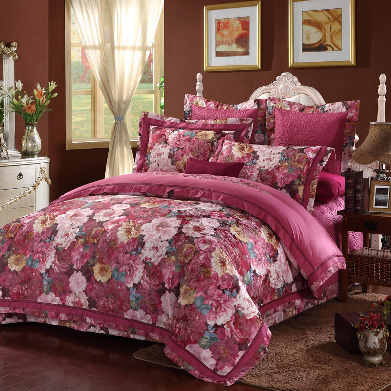 玫琳凯家纺 床品套件 色织提花全棉婚庆六件套 百花仙子1.