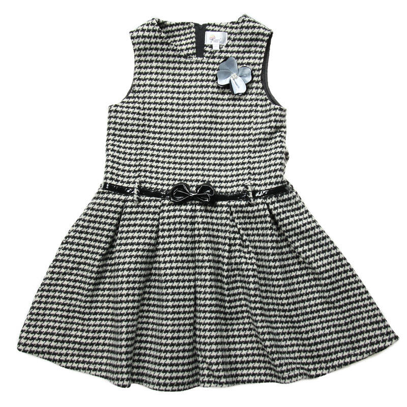卡波树童装女童春秋装新款蝴蝶结连衣裙公主裙 格子 120