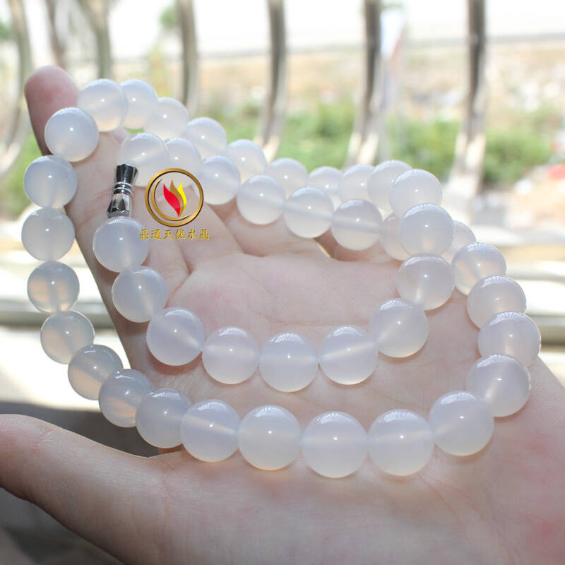 晶通5a精品送证书 巴西纯天然白玛瑙项链 巴西冰种白玉髓圆珠链 晶莹