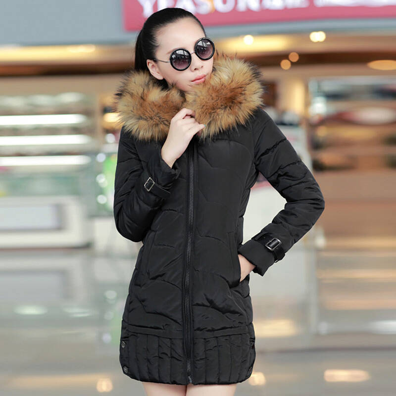 艾米秋 2013新款冬季韩版女士修身羽绒棉服棉袄外套中长款棉衣 女 bk