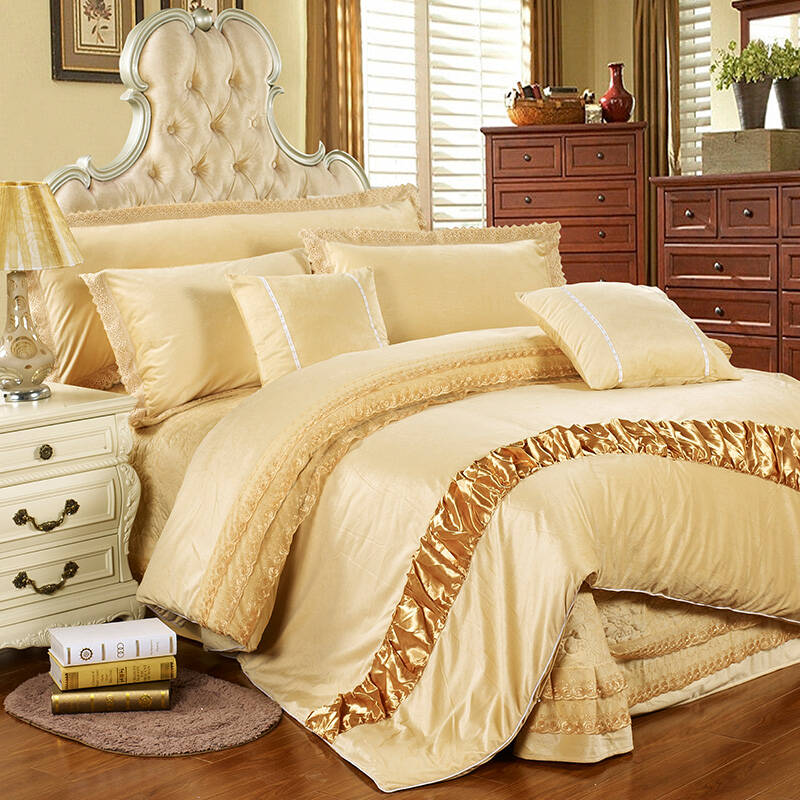 卫斯理玫瑰绒六件套加厚保暖床上用品床单加棉 驼色 1.5米六件套