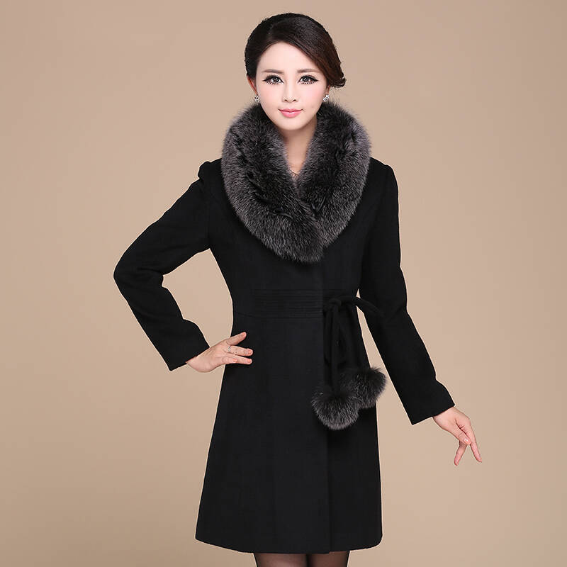 罗雅欣 2013秋冬新款大码修身羊毛大衣毛领呢子中长款毛呢外套女装 d