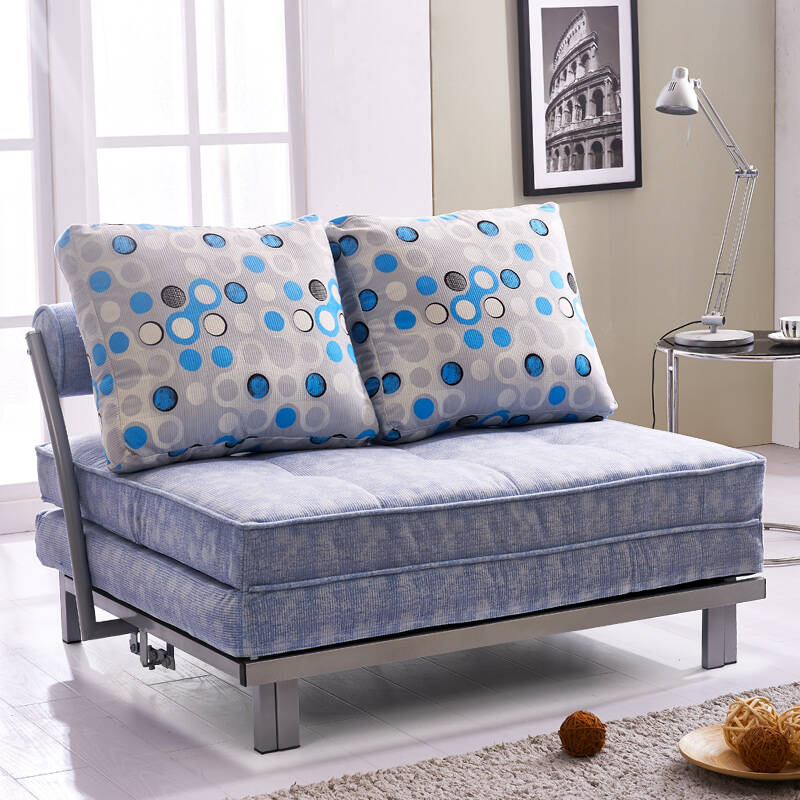 乐和居 沙发床 布艺 小户型功能沙发 波点蓝 座宽1.5米