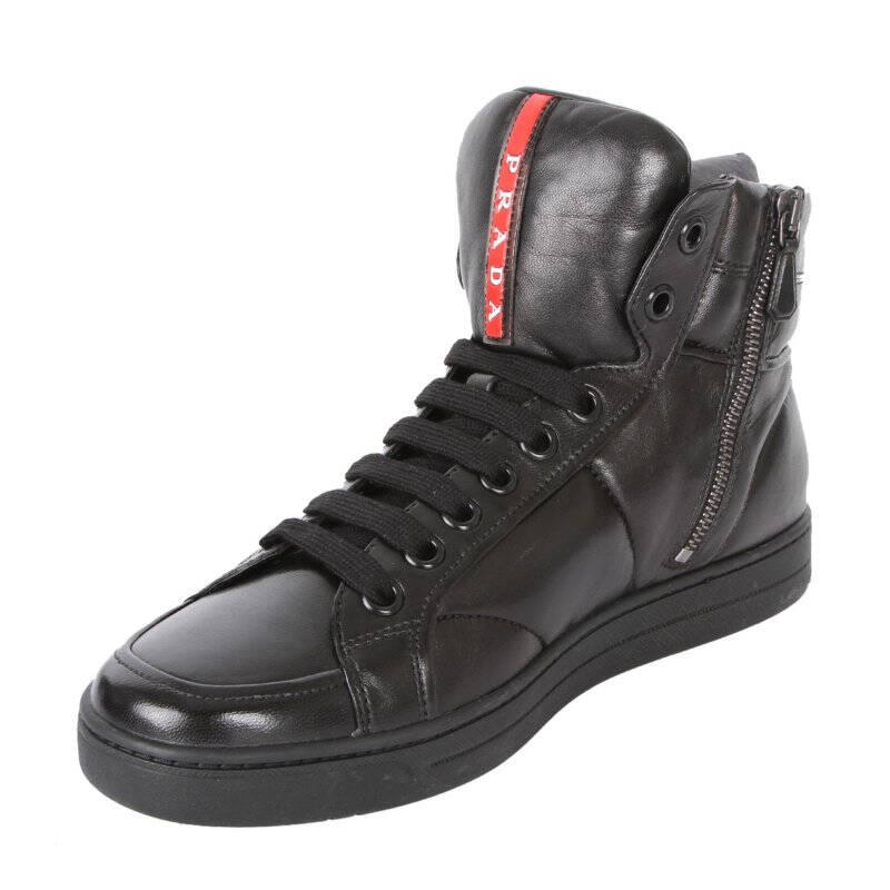 prada 普拉达 男士牛皮圆头厚底休闲高帮鞋 4t2596.oz7.002 黑色