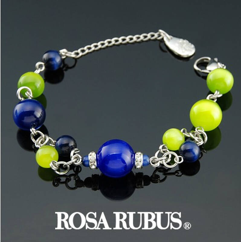 rosarubus 礼物 猫眼石深蓝草青色 不对称手链 女 时尚水钻