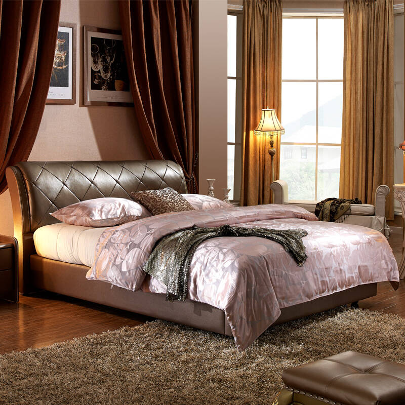 美梦思皮床memos 真皮双人床 进口头层牛皮 欧式现代简约软床 实木床