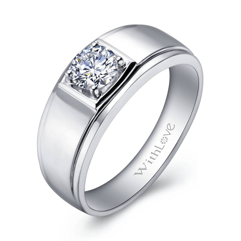 唯爱钻饰withlove 白18k金50分钻石简约磨砂男戒 男士结婚戒指 绅士
