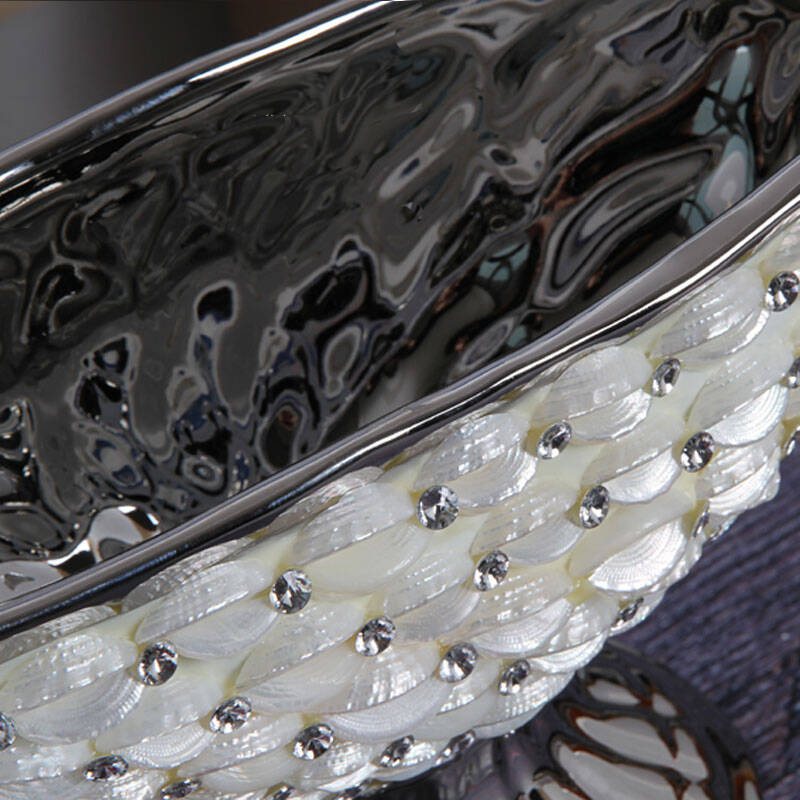 欧式陶瓷镀银贝壳镶钻花瓶 陶瓷果盘 家居摆件