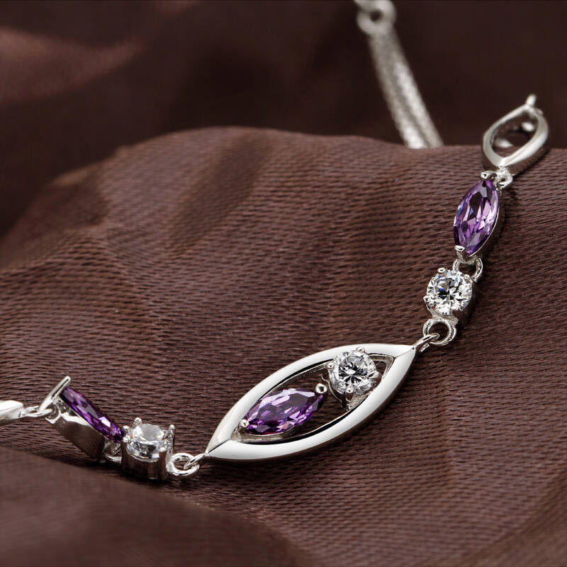 久爱【9i】美人鱼 925纯银手链 银手链 紫水晶 女士手链 刻字 yl0028