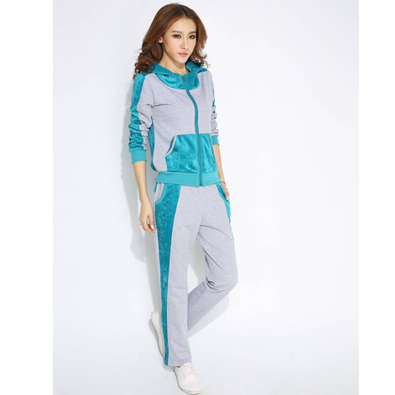 飞扬2014新款女装天鹅绒拼接运动服休闲时尚套装905 蓝色 xxl - 京东