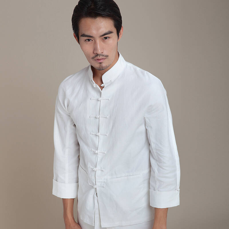 柒唐中国风功夫衫 潮男棉麻唐装长袖上衣 中式男汉服 民族服装 秋款