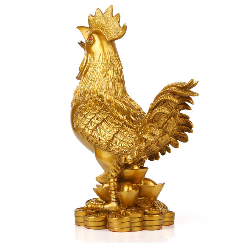 吉善堂 金鸡福字公鸡风水摆件树脂仿铜鸡家居装饰风水摆件2384 高25cm