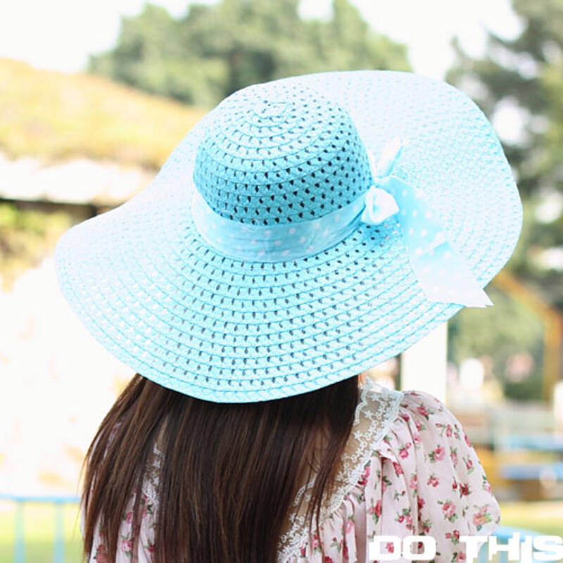 夏韩版百搭不怕压女士休闲丝带遮阳帽大檐帽夏天凉帽 蓝色 可调节