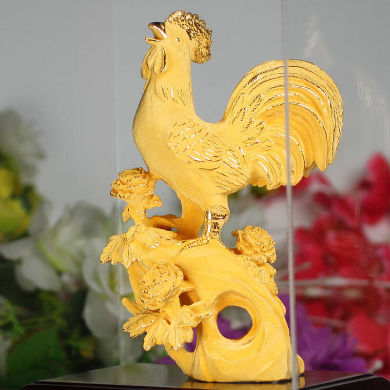 永隆金号绒沙金摆件十二生肖功名富贵鸡 生日礼物 创意家居装饰品工艺