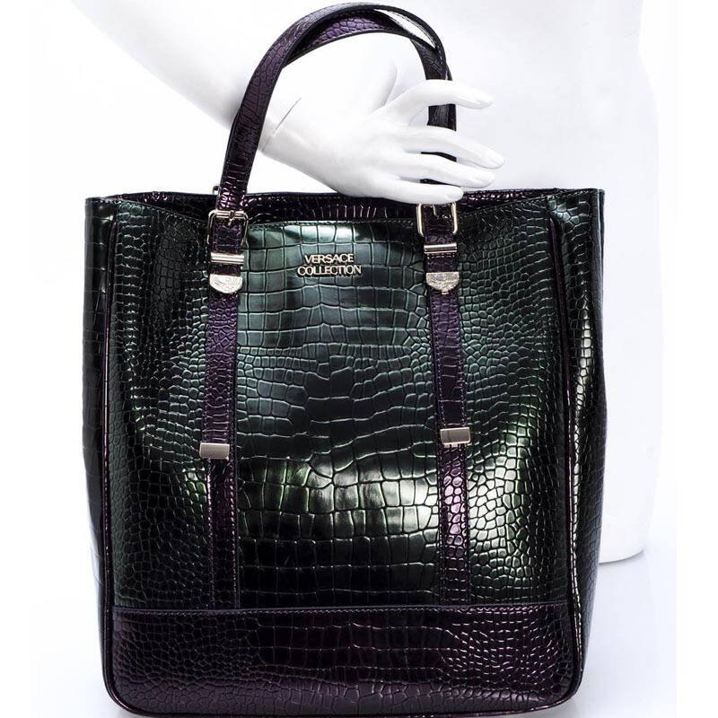 versace collection 范思哲 女士双色真皮蛇皮花纹手提包 意大利制造