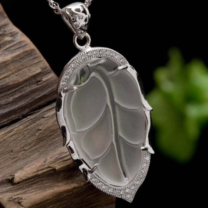 麦珠珠 天然水晶叶子挂坠 925银镶白水晶吊坠男女款项坠饰品 4774msyd