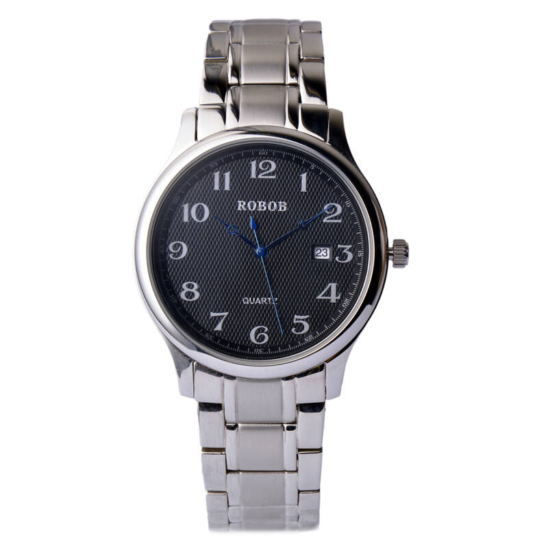 罗宾robob精商务休闲情侣男表日历大三针 时尚高端刻度手表 6009 白钢