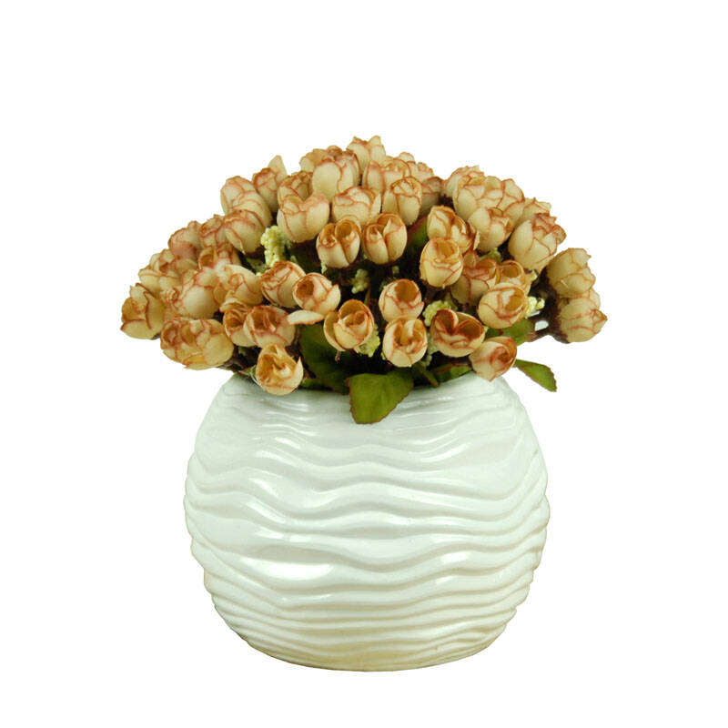 净化空气除甲醛除味 假花装饰花卉花艺 小玫瑰小圆陶盆 肉色