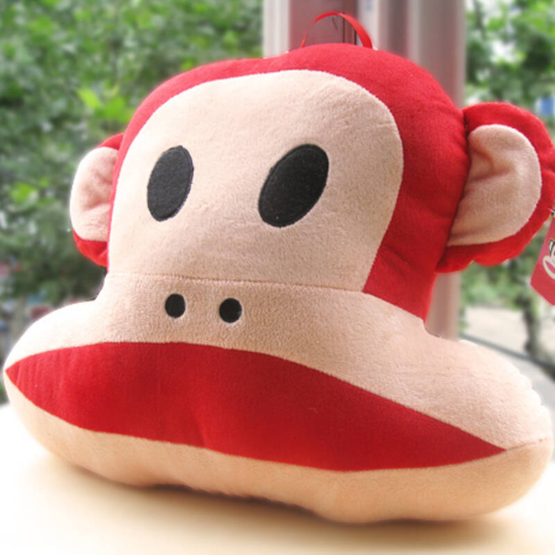 哈卡哈卡 毛绒玩具大嘴猴抱枕暖手捂靠垫办公室午睡枕 红色款大嘴猴