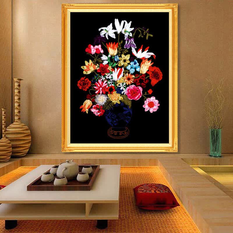 世轩丝带绣客厅挂画花语45*60cm