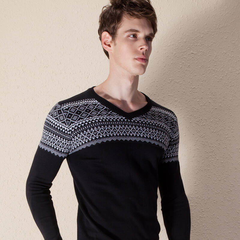 拓荒者男士毛衣 男装针织衫 v领毛线衫纯棉 复古北欧风百搭 男式毛衫