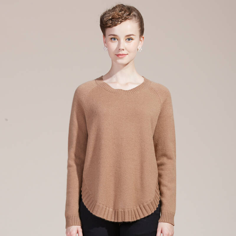 衣尚毛衣圆领针织衫套头羊绒衫女式新款100%纯羊绒 85062 孟秋杏棕