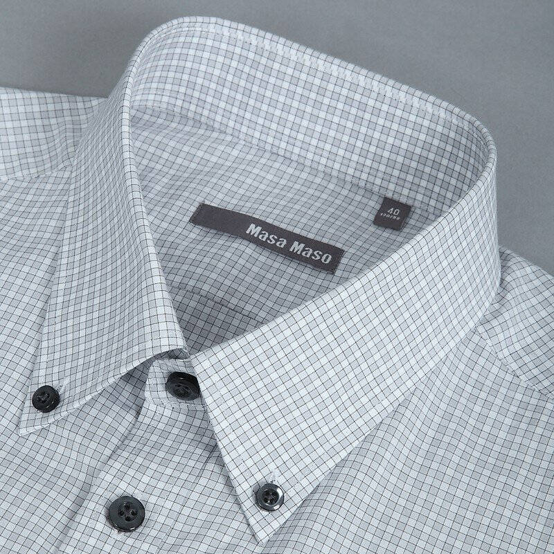 京东配送 玛萨玛索 masamaso 休闲商务灰白格精梳棉长袖衬衫 12258